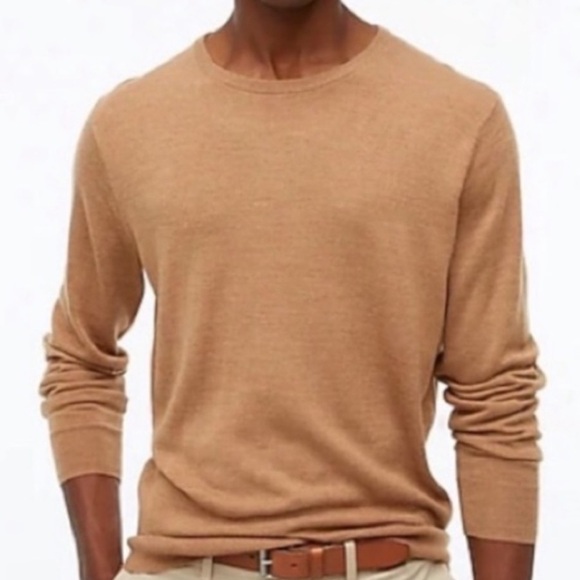 J. Crew Men's Cotton Garter-Stitch Crewneck Sweater Size XL Pullover Tan - Picture 1 of 6